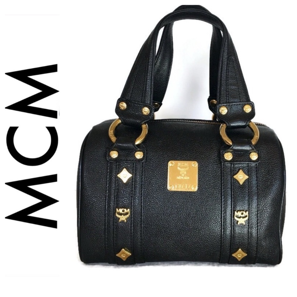 MCM Black Saffiano Leather Mini Boston Bag - Gold Hardware Satchel $850